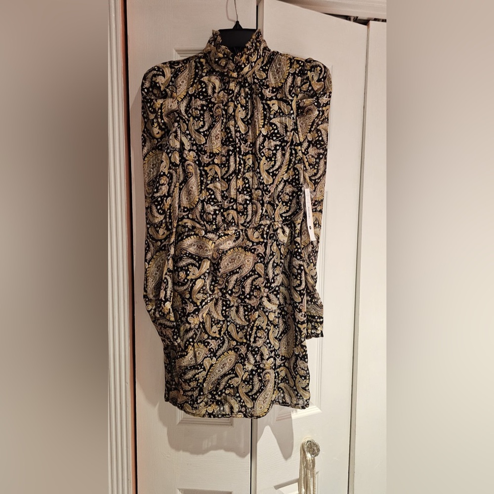 Aqua Black and Tan Dolman Sleeve Sheath Dress